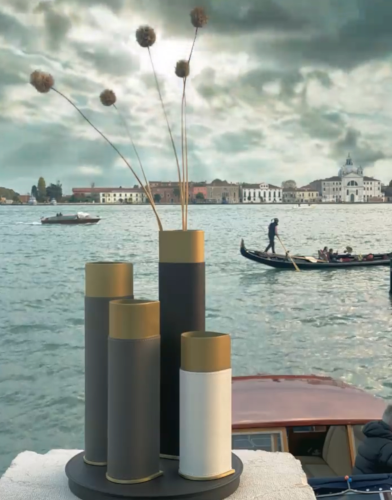 Furniture objects set in Venice with a gondola in the background