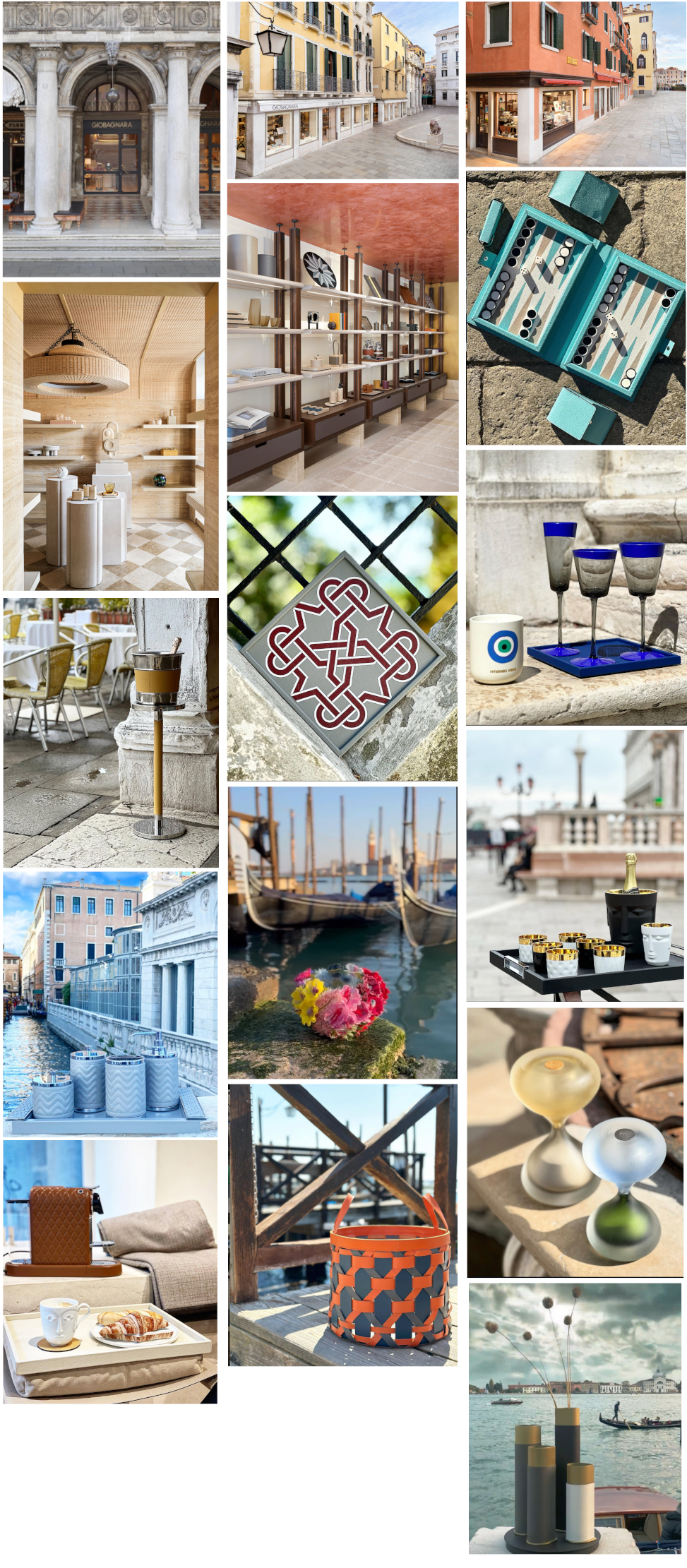 Composition of photographic images of GIOBAGNARA products set in Venice.