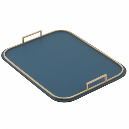 Rectangular tray with metal base covered in leather, brass handles - BELLINI | Giobagnara