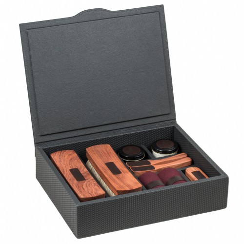 Shoe care set, wooden frame covered in leather - LUNA | Giobagnara