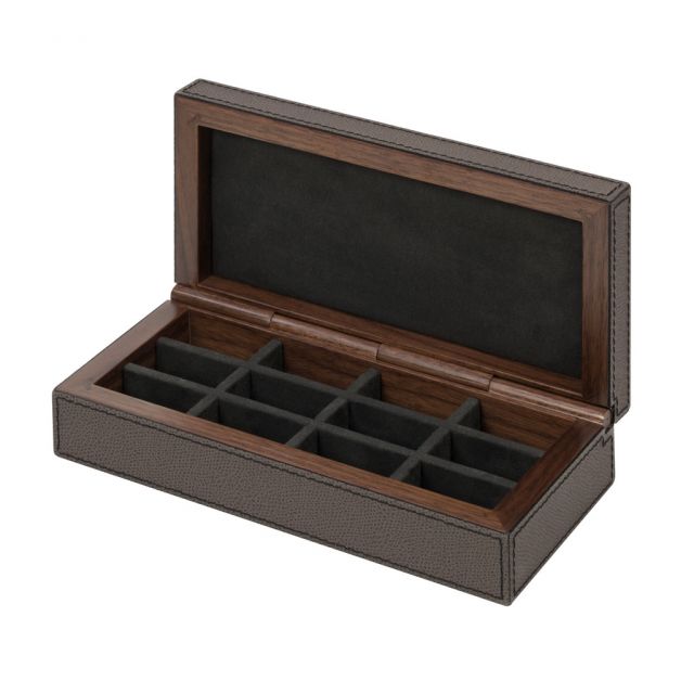 Cufflinks box, walnut structure covered in leather - JEFF | Giobagnara