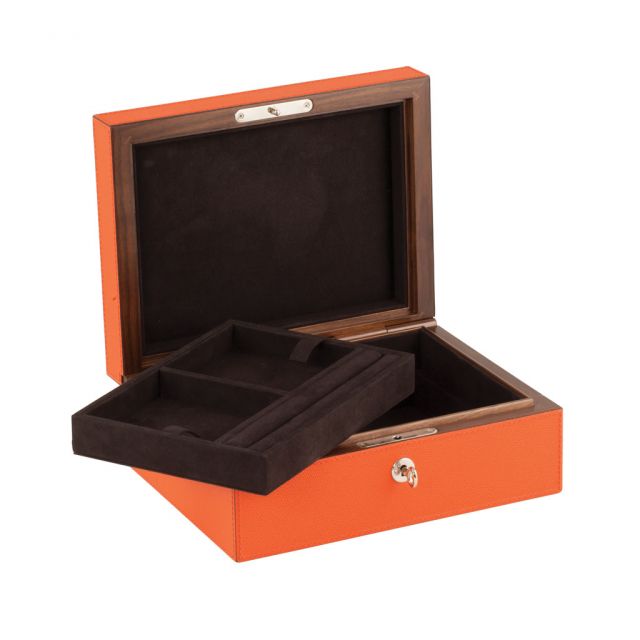 Jewellery box, walnut structure covered in leather | Giobagnara