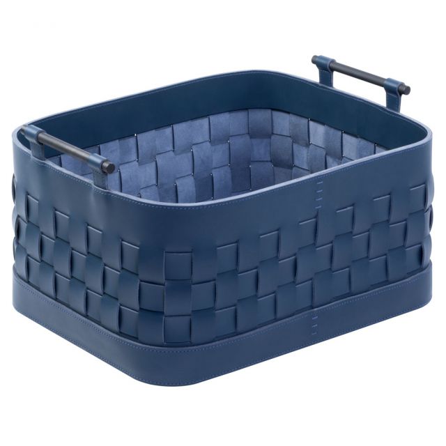 Rectangular low basket in saddle woven leather - Ravenna | GioBagnara Venezia