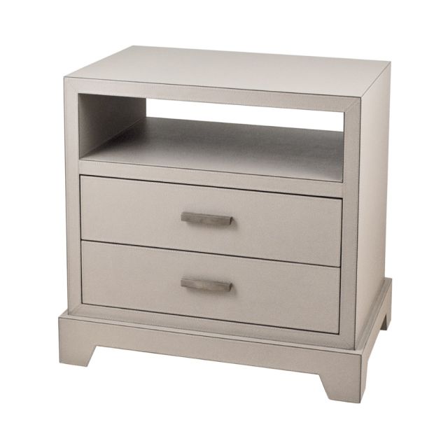 Bedside table with two drawers, handmade wood, leather upholstery | Giobagnara