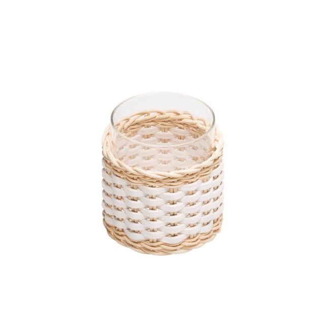 Leather and rattan table candle holder - Wideville | Giobagnara