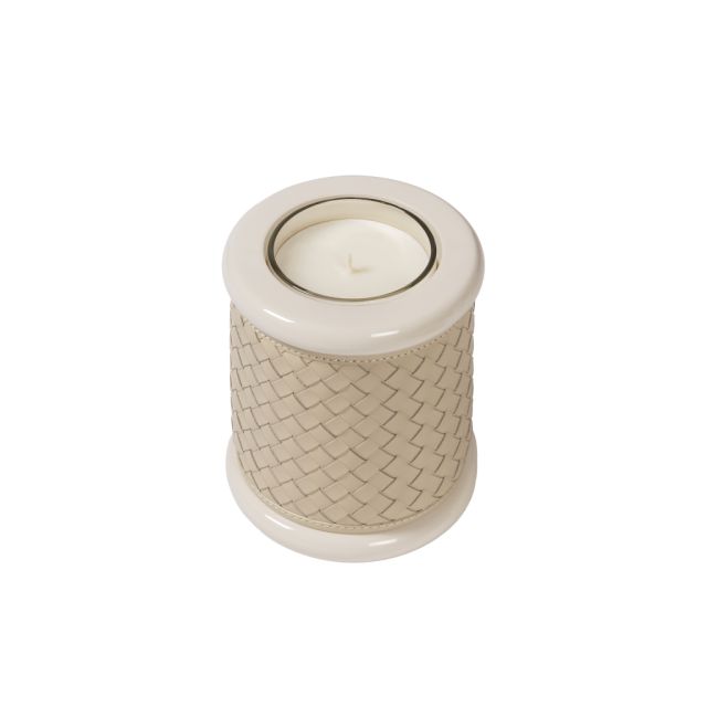 HANDWOVEN LEATHER & LACQUER CANDLE HOLDER - MAIA
