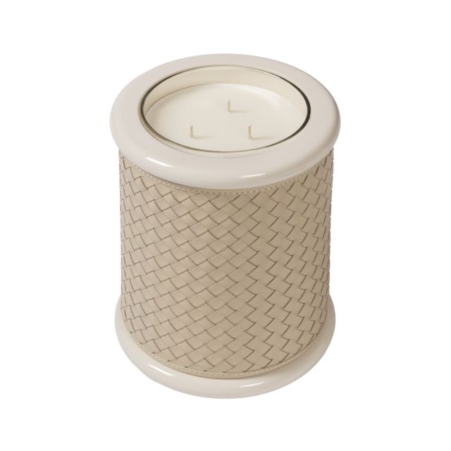 HANDWOVEN LEATHER & LACQUER CANDLE HOLDER LARGE - MAIA