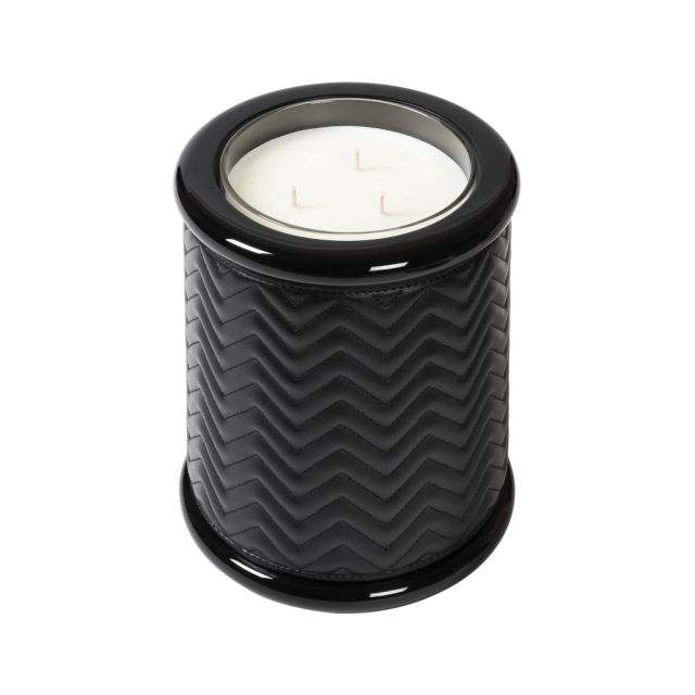 HERRINGBONE LEATHER & LACQUER CANDLE HOLDER LARGE - MAIA