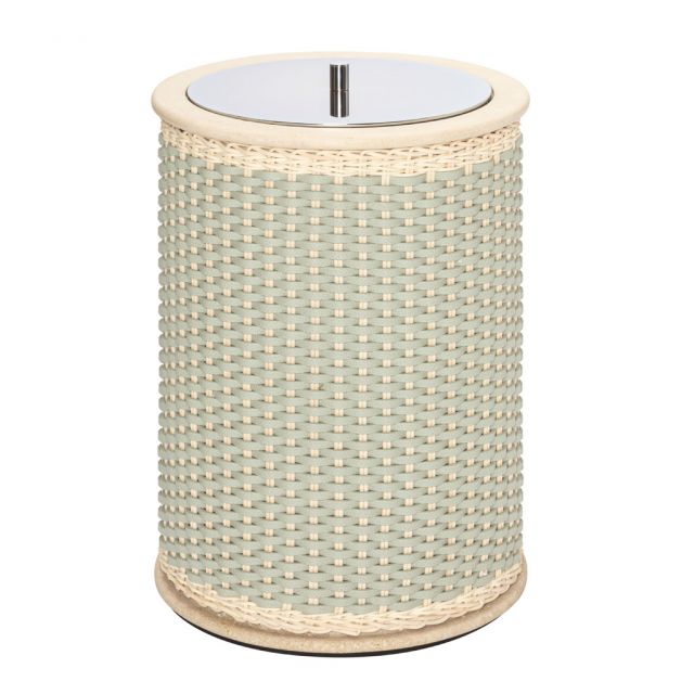LEATHER & RATTAN BIN WITH LID - COURBET