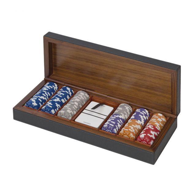 Poker case structure in walnut and mahogany covered in leather | Giobagnara