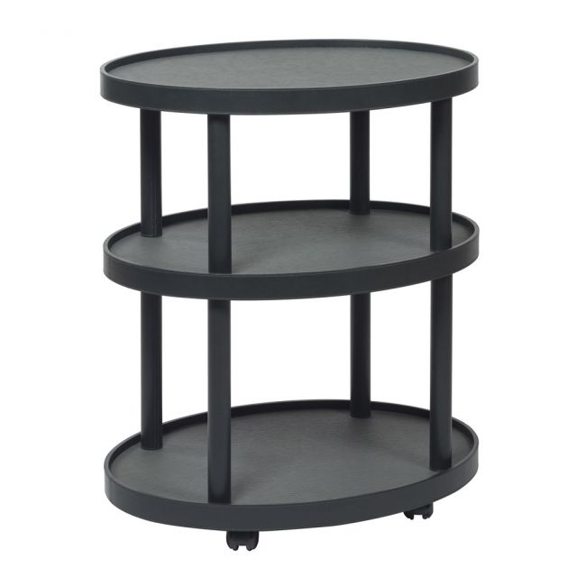 Oval trolley three levels, wooden frame covered in leather - POLO | Giobagnara