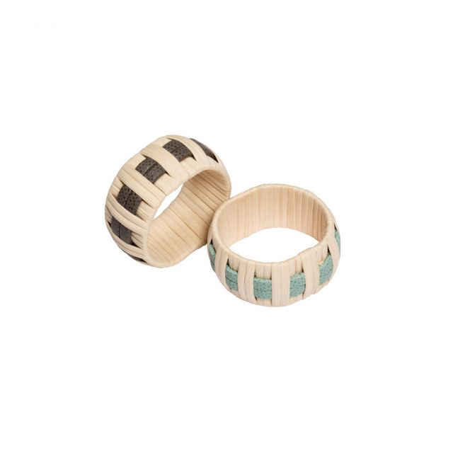 Leather and rattan napkin ring - Anglet | Giobagnara