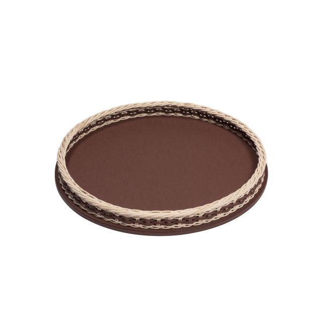 Leather and rattan tray round - Orsay | Giobagnara