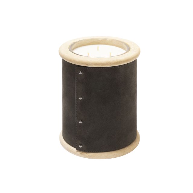 LEATHER&MARBLE CANDLE HOLDER HIGH LARGE - ERCOLANO