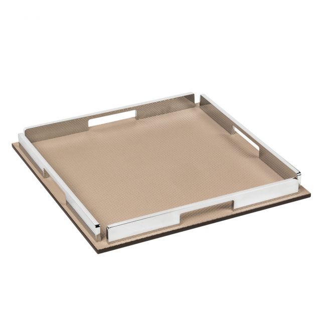 Handcrafted wood tray covered in leather - BELGRAVIA