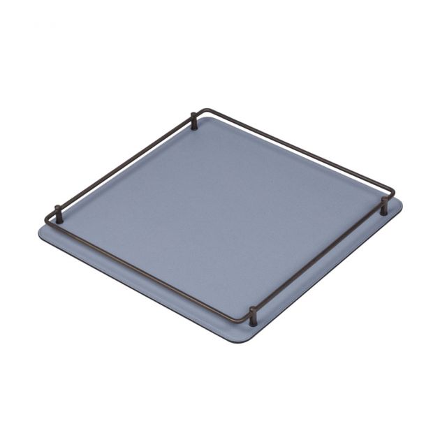 Square tray metal base with leather frame and brass handles with metal finish - RONDO' | Giobagnara