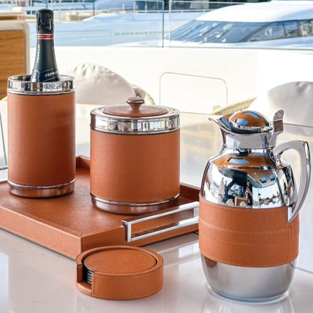 Bestseller product primary image : Thermal caraffe in chromed brass and leather | Giobagnara