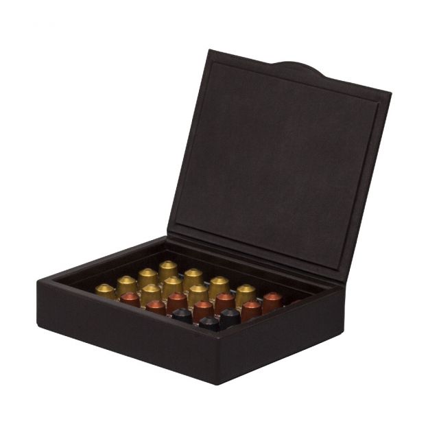 Java Pixie Box Nespresso wooden frame covered in leather | Giobagnara