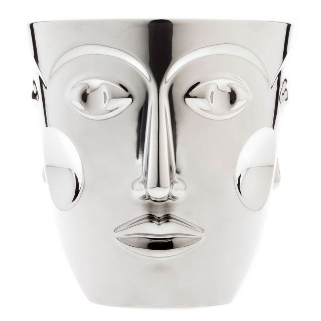 Champagne bucket in thin porcelain and precious metals with three stylized faces - Platinum | Giobag...