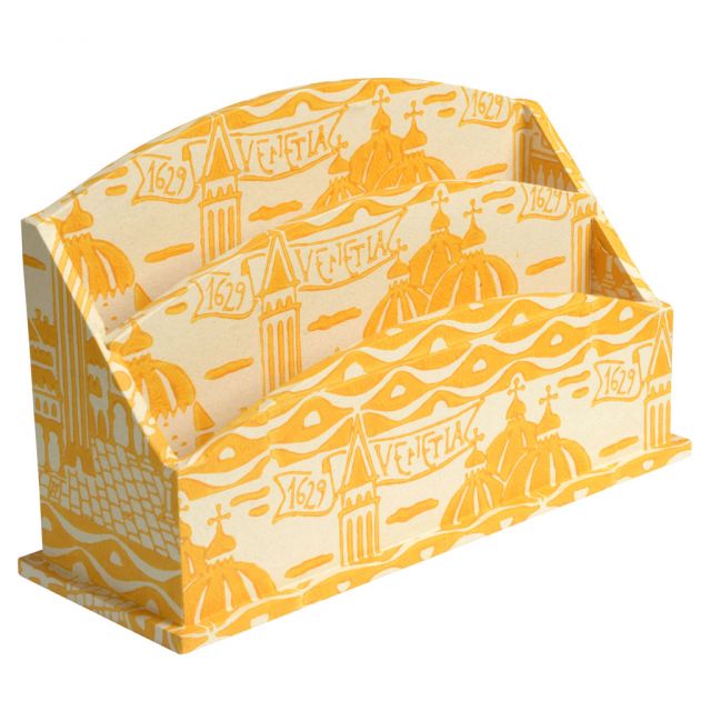 Letter holder with rigid cardboard structure covered with hand-printed paper according to Venetian t...