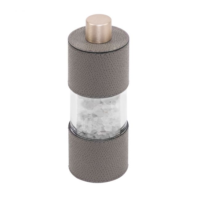 Salt manual mill with stainless steel structure covered in leather with metal knob - OTELLO | Giobag...