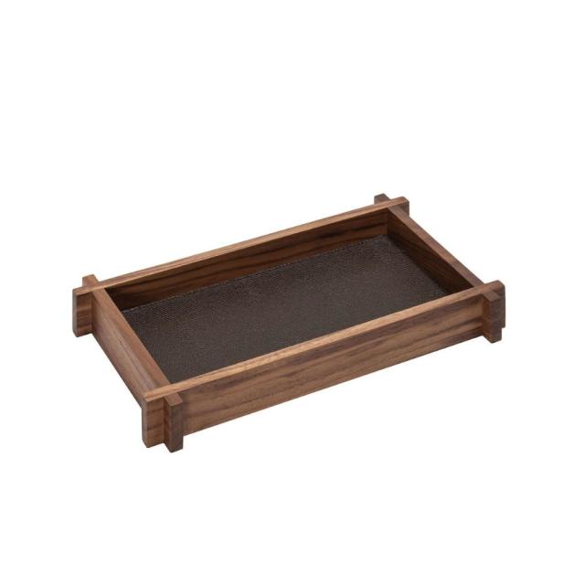 LEATHER & WOOD LONG RECTANGULAR VALET TRAY - STRUCTURA