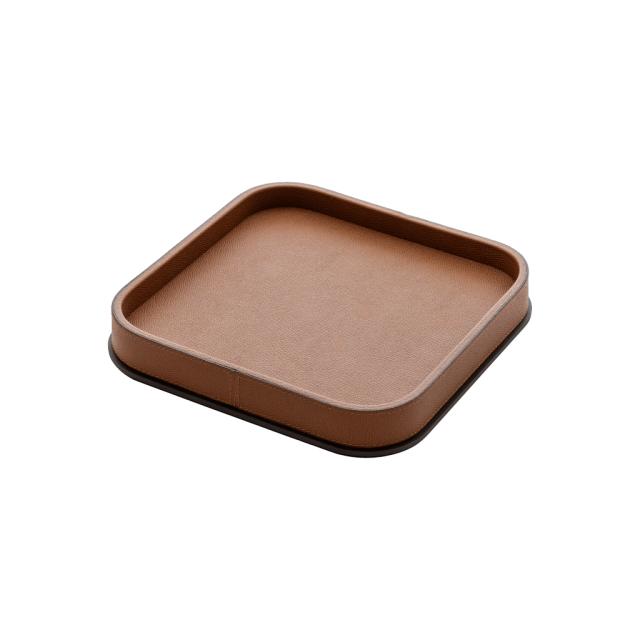 LEATHER & METAL SQUARE VALET TRAY - POLO