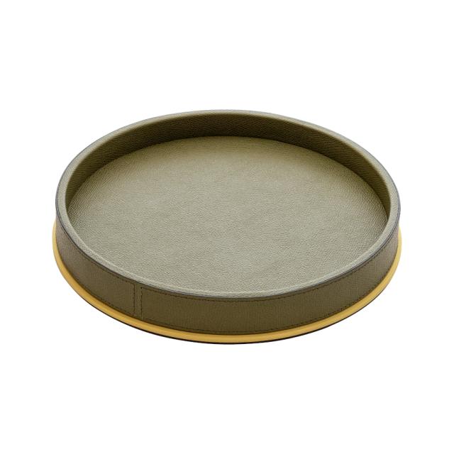 LEATHER & METAL ROUND VALET TRAY - POLO