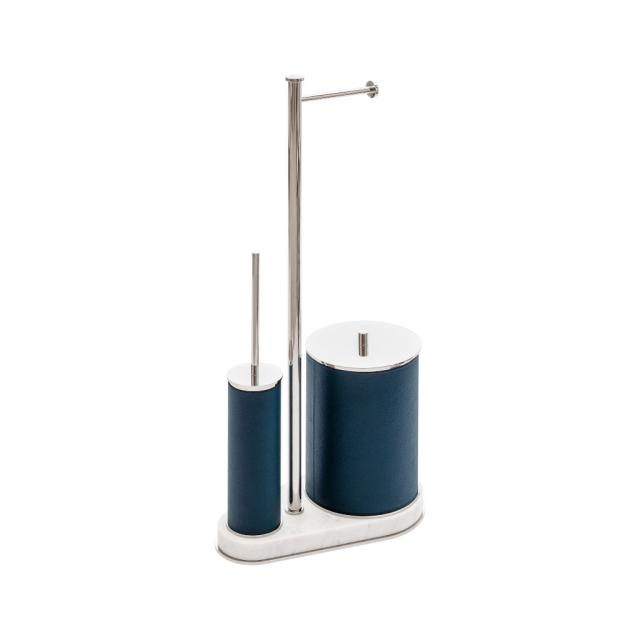 LEATHER & MARBLE FREESTANDING TOILET BRUSH AND PAPER HOLDER WITH BIN - POSITANO